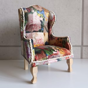 Ltd Edition Liberty Miniature Patchwork Dollhouse 1/12 Scale Queen Anne Style Wing Backed Armchair - Liberty of London - Dollshouse Armchair