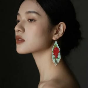 Alaska Native beaded earring (salmon)