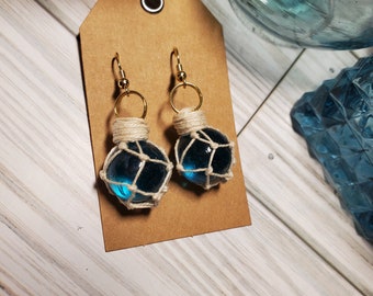 Alaska Native Glass Float Earrings (deep blue sea)