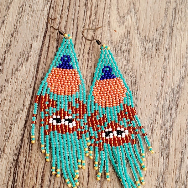 Teal buoy crab Beaded earrings