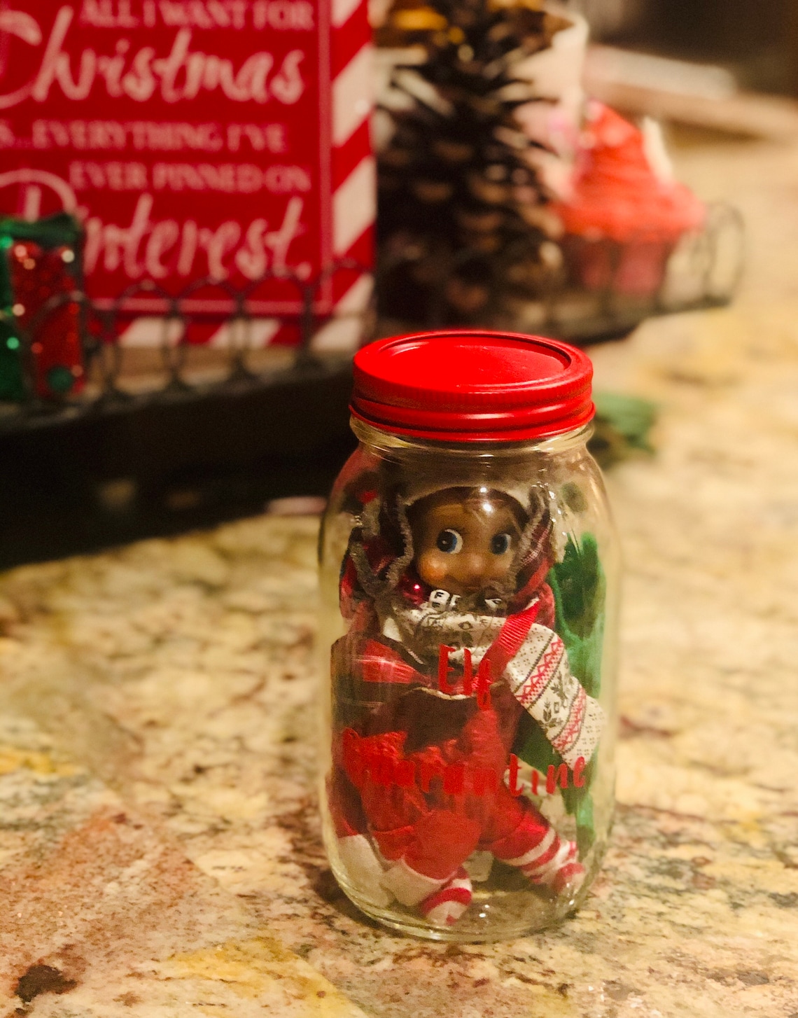 Elf on the shelf Quarantined Elf Mason Jar red lid red or Etsy