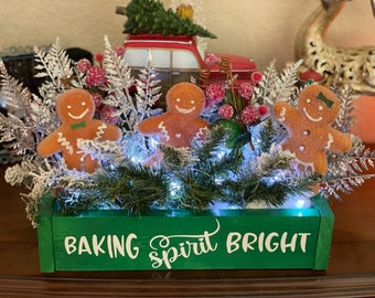 Gingerbread Christmas Decor | Light Up Wood Box Centerpiece