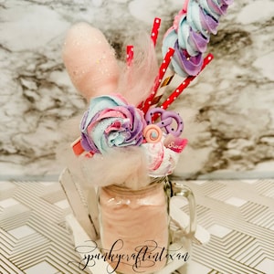 Ready to ship! Cotton Candy & Meringue pop over the top fake bake shake| Fake food| Fake bake| Photo prop| Dessert prop| Fake ice cream|