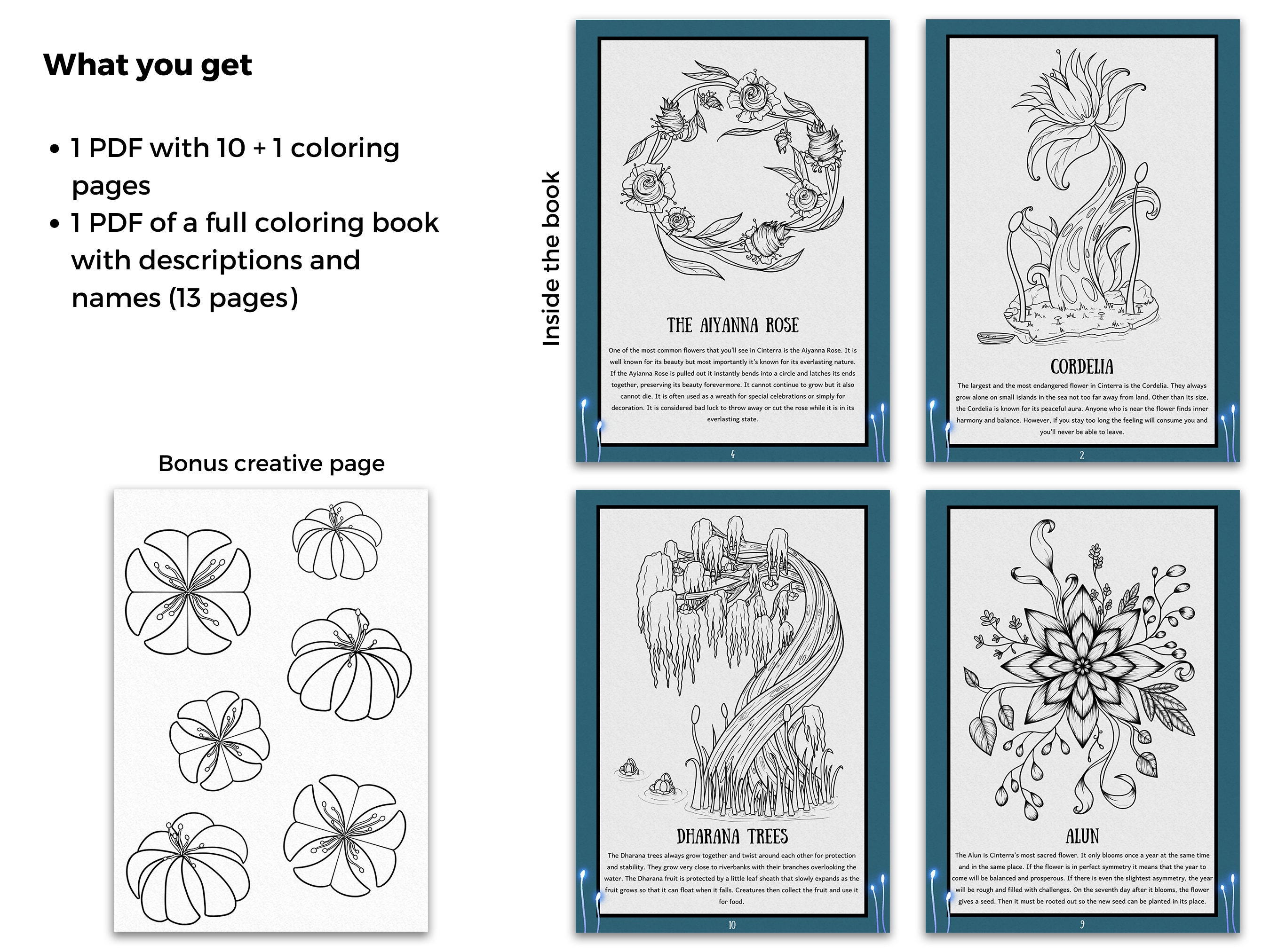 Fantasy Flora Adult Coloring Book Digital Coloring Book - Etsy