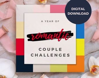 12 Months of romantic dates for couples, Printable couple challenges, A year of romantic activities for couples, anniversary gift wedding