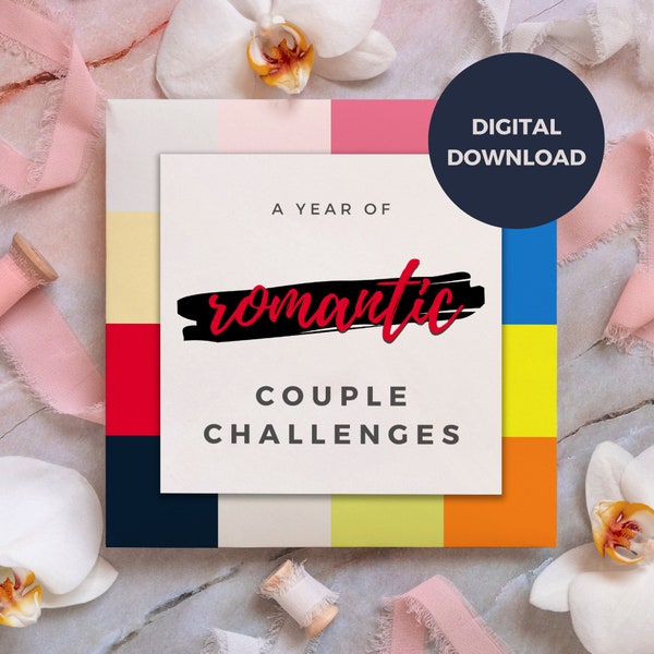 12 Months of romantic dates for couples, Printable couple challenges, A year of romantic activities for couples, anniversary gift wedding