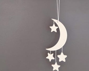 Móvil de Luna y Estrellas – Decoración de pared para habitación infantil de Jesmonite, regalo para bebé