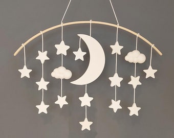 Móvil de luna y estrellas de Jesmonite: colgante de pared para habitación infantil