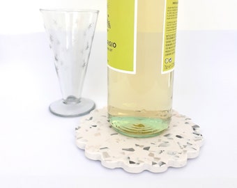 Posavasos de terrazo Jesmonite hecho a mano, soporte para vino acanalado, salvamanteles ecológico