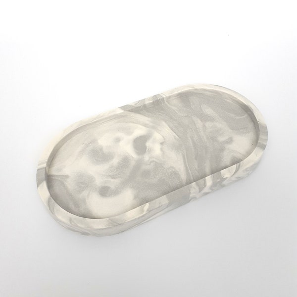 Plateau ovale en marbre gris et blanc fait main - plateau à vaisselle moderne en marbre scandinave - couloir - salon - table de chevet - écologique - Jesmonite