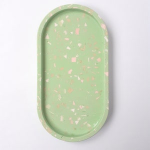 Oval Trinket Tray in Pale Green, Pink, Beige and White Terrazzo - Handmade Jesmonite - Trinket dish tray desk hallway bedside - Eco Friendly