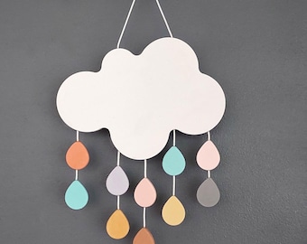 Móvil infantil de nubes y gotas de lluvia - Colgante de pared Jesmonite