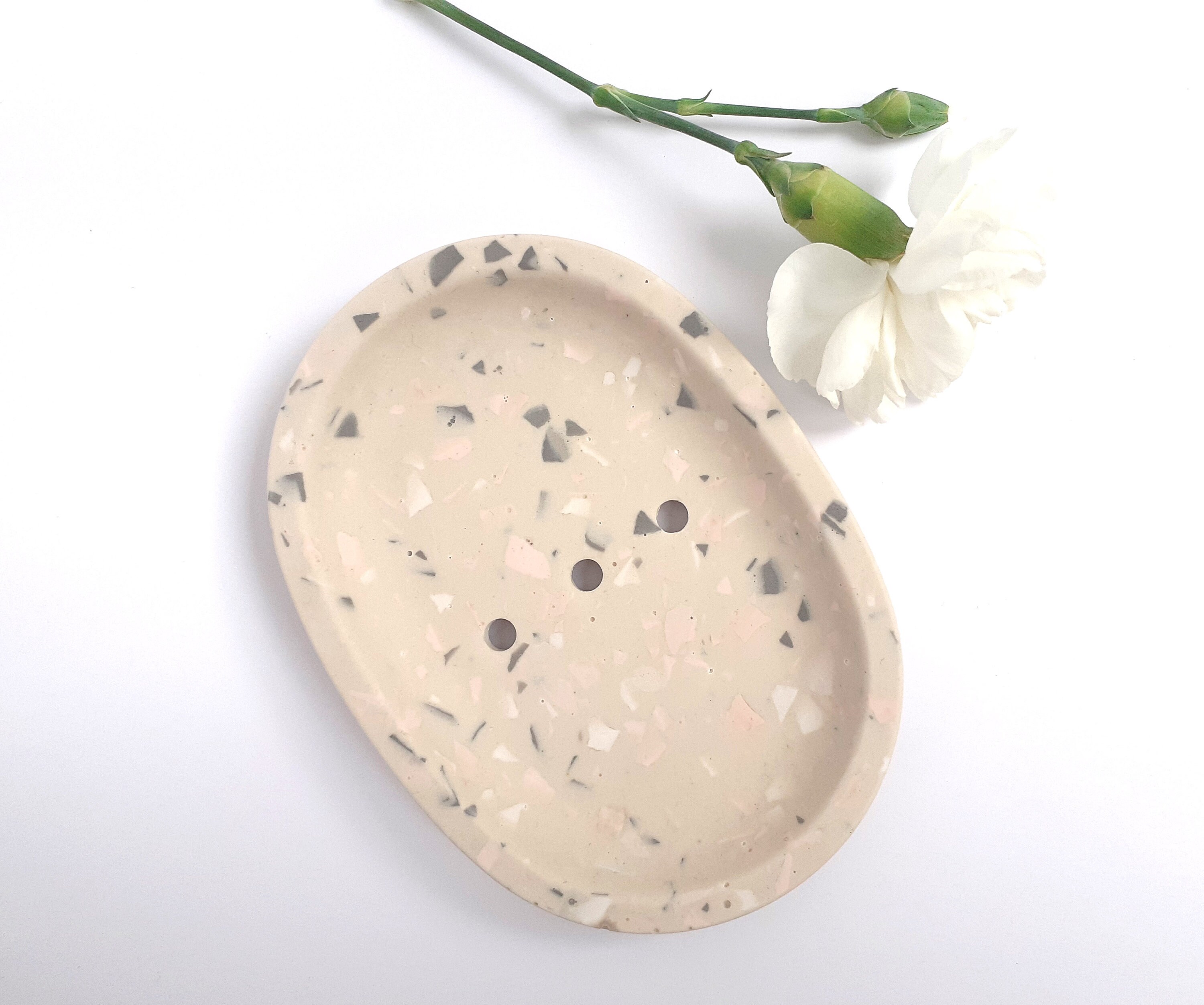 Handmade Jesmonite Oval Soap Dish in Beige with White Grey Etsy