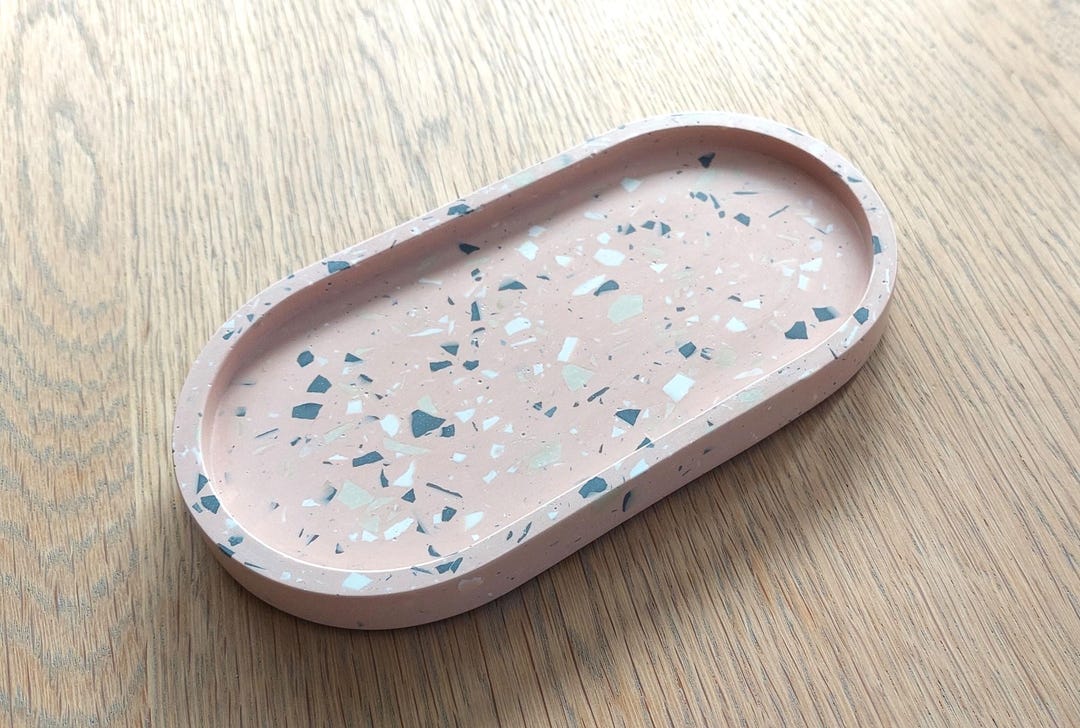 Oval Tray in Pink, Beige, Grey & White Terrazzo - Trinket Tray - Lotion ...