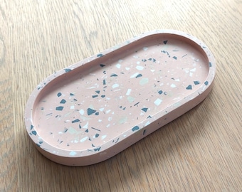 Bandeja ovalada de terrazo rosa hecha a mano, plato de Jesmonite