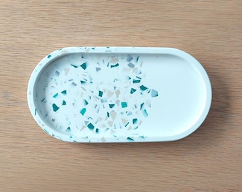 Bandeja ovalada de terrazo de jesmonita hecha a mano, ecológica