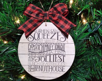 Griswold Christmas, Santa, Christmas, Buffalo Plaid, Wooden Ornament