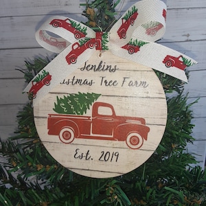 Personalized Vintage Red Truck Wooden Christmas Ornament, Vintage Truck, Red Truck, Farmhouse,  Christmas, Ornament