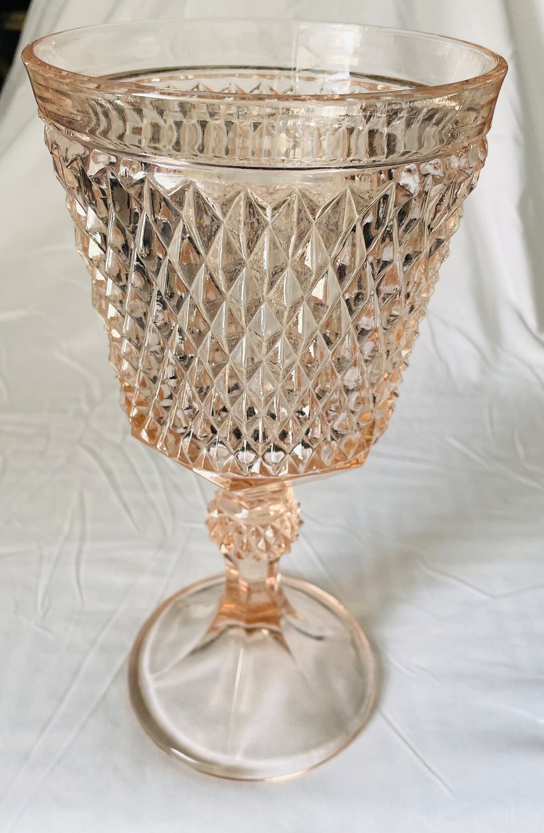 Oversized Blush Pink Diamond Cut Glass Etsy