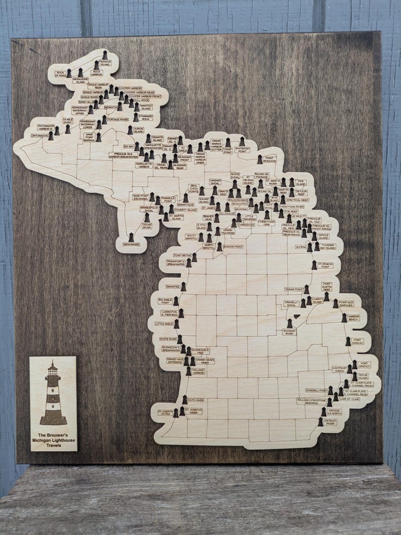 Customizable Michigan Lighthouse Tracking Map - Etsy
