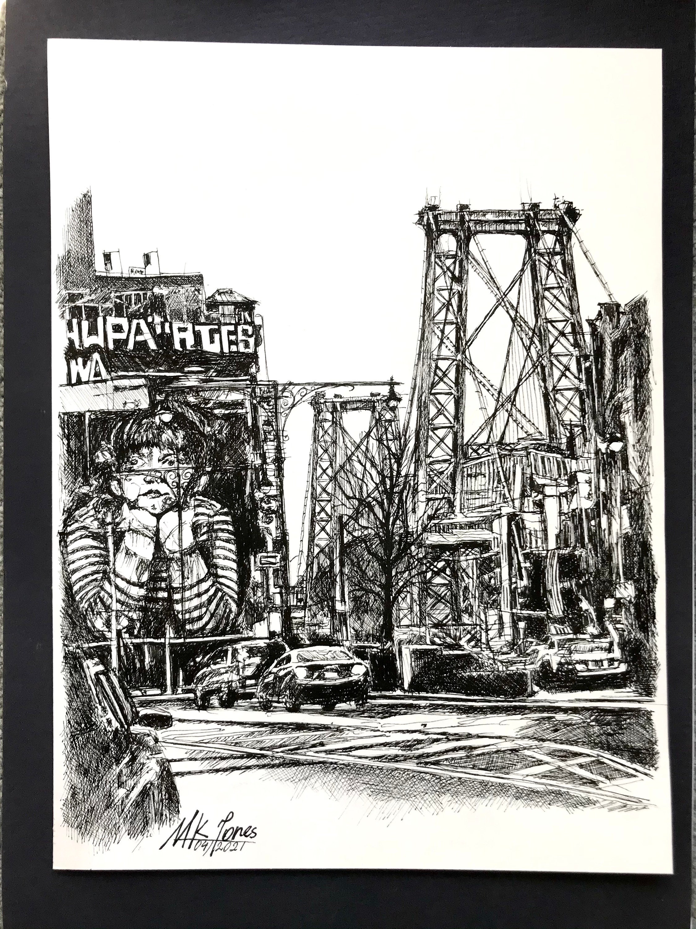 Williamsburg Bridge Original ink drawing of Williamsburg Etsy