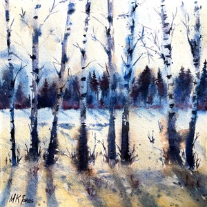 forest in winter - original watercolour painting of forest in winter woodland painting birch trees painting forest painting 12x12 inch art
