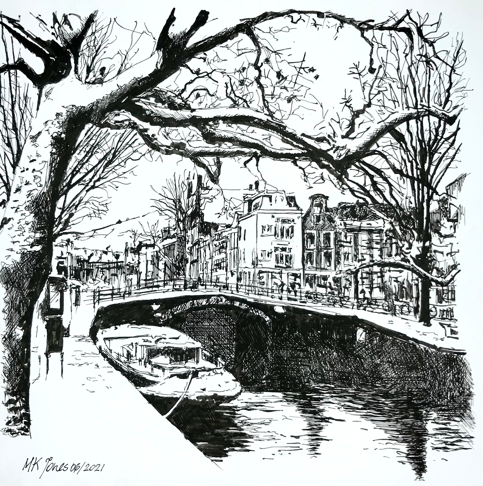 Amsterdam canals Netherlands original ink drawing of Etsy