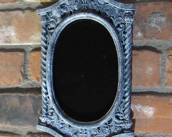 Aged Gothic Castle Scrying Mirror, Oval Black Divination Mirror, Mystical Altar Decor