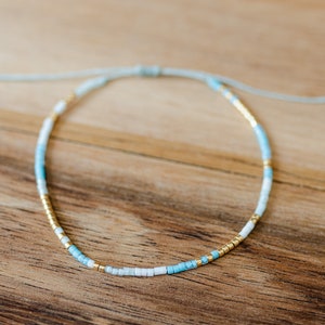 Small Beaded Miyuki Bracelet Friendship Bracelet Beaded Bracelet Boho Bracelet Blue, White and Gold