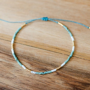 Small Beaded Miyuki Bracelet Friendship Bracelet Beaded Bracelet Boho Bracelet Aqua and Gold