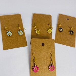 Handmade Gold Daisy flower Dangle Drop Hook Earrings,