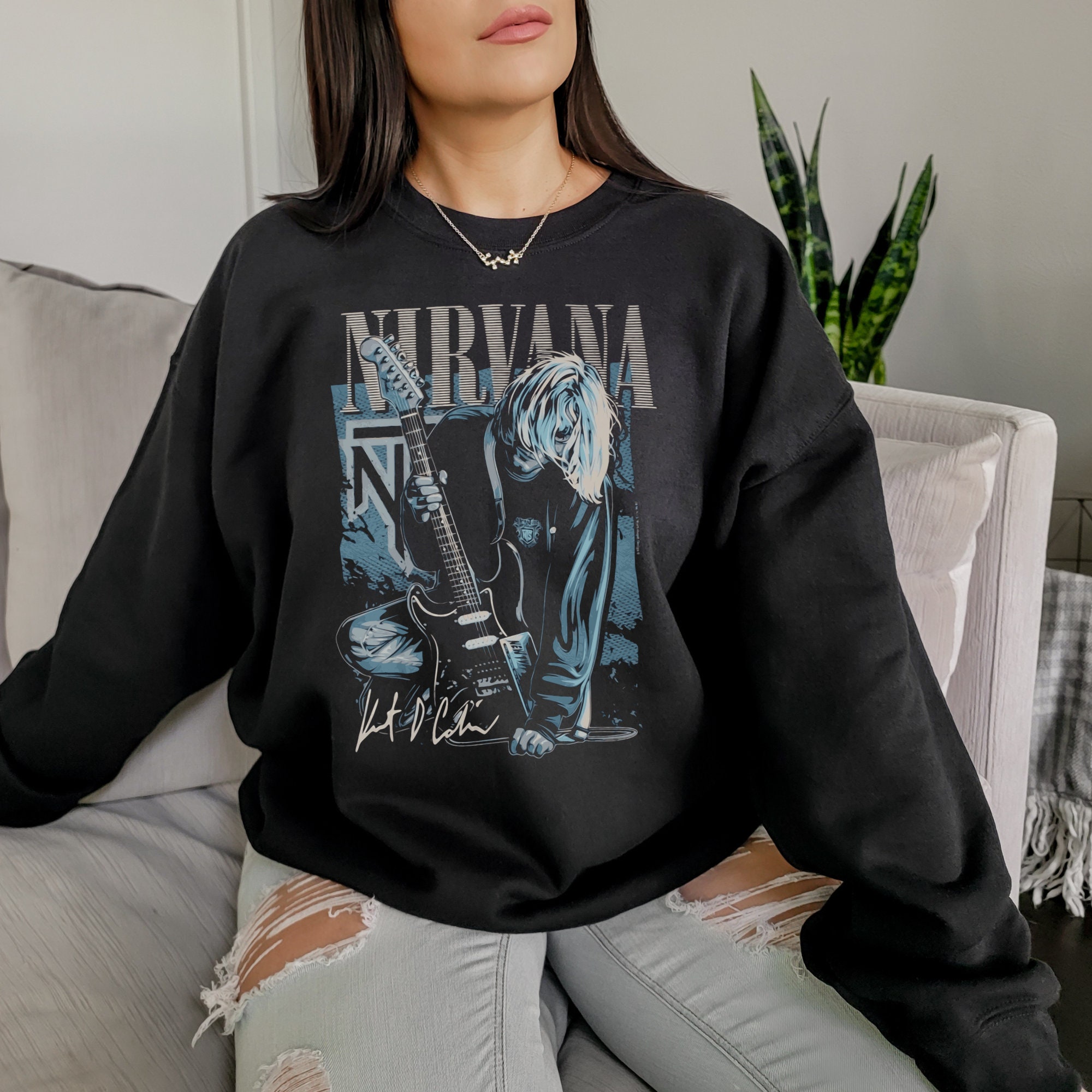 Discover Vintage Kurt Cobain Nirvana Sweatshirt, Oversized Grunge Sweatshirts