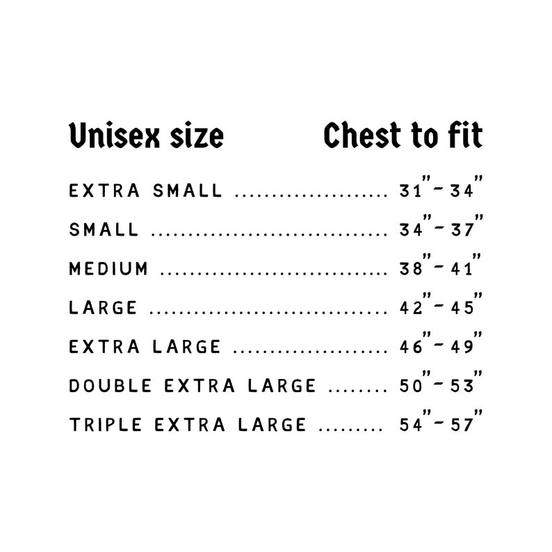 Pu&ograve; includere: Tabella delle taglie unisex che mostra le misure del torace in pollici per diverse taglie: Extra Small (31-34 pollici), Small (34-37 pollici), Medium (38-41 pollici), Large (42-45 pollici), Extra Large (46-49 pollici), Double Extra Large (50-53 pollici) e Triple Extra Large (54-57 pollici).