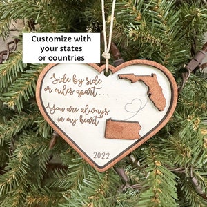 Miles apart ornament, long distance friendship, long distance relationship, always in my heart, deployment ornament