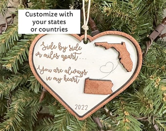 Miles apart ornament, long distance friendship, long distance relationship, always in my heart, deployment ornament