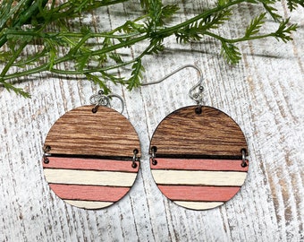 Split circle dangle earrings with stripes