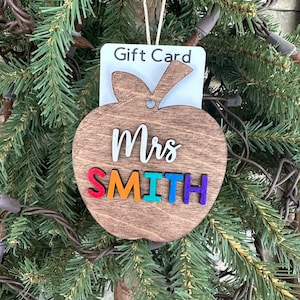 Lehrer Geschenk. Ende des Jahres, Karte Halter Ornament, Lehrer Geschenk, Schul Ornament, Apfel Weihnachtsschmuck