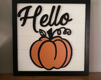 Decoración de otoño de la granja, letrero de calabaza de hola, decoración de otoño para el estante, Halloween de la granja, decoración de la bandeja escalonada de otoño