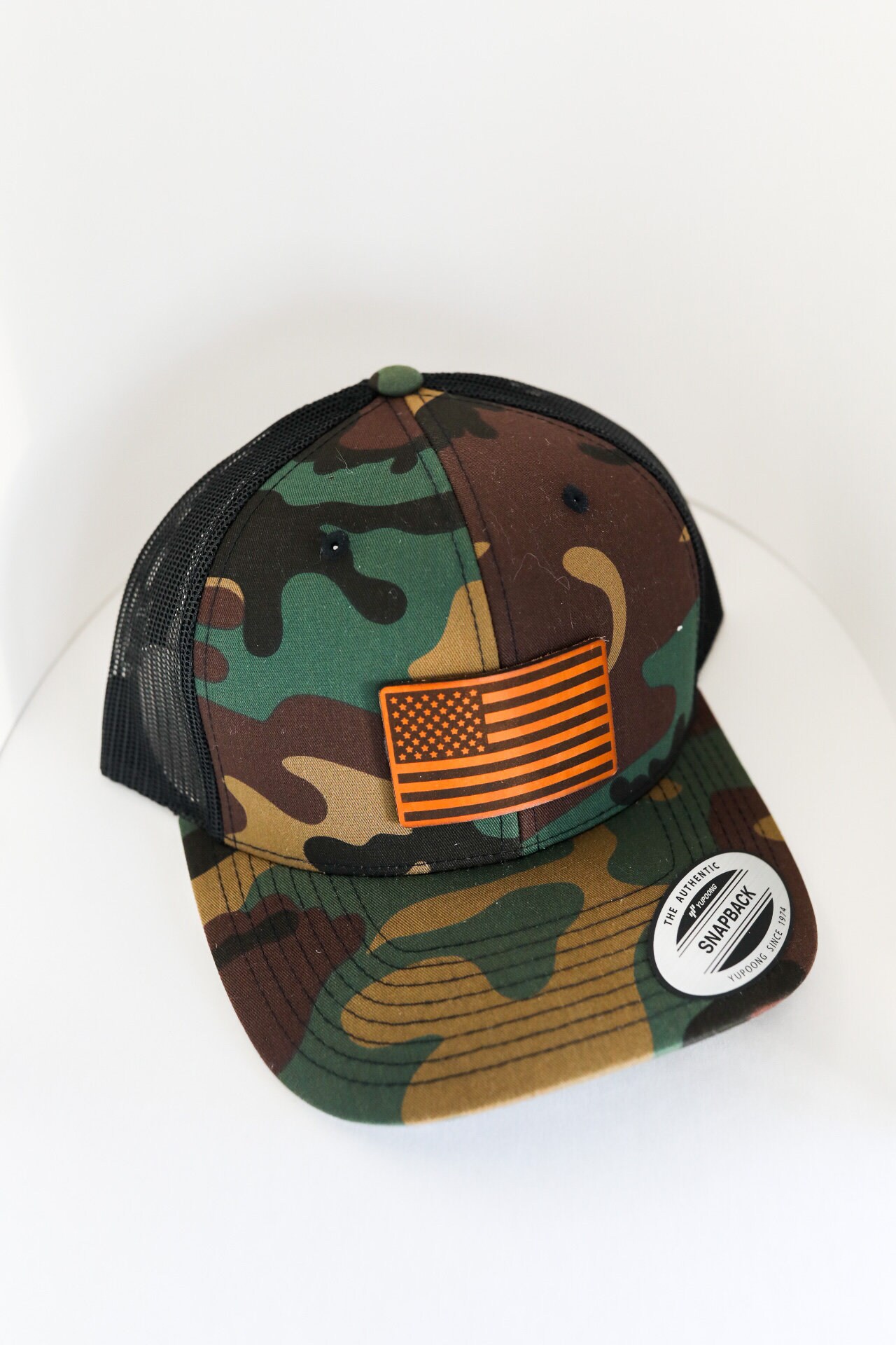 Camo Leather Patch American Flag Hat 