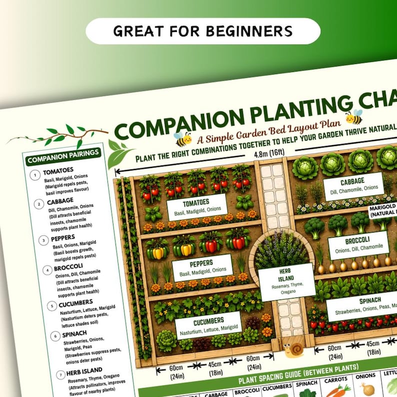 Vegetable Companion Planting Chart: Garden Planner Spacing Printable ...