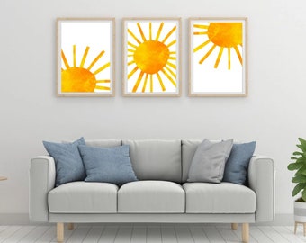 Boho setting sun nursery wall art print, Set of 3 prints, Boho sunshine print, Boho wall art set , Gender neutral kids wall art Sunshine art