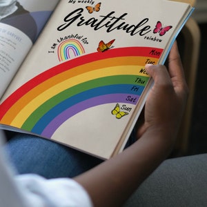Gráfico semanal del arco iris del diario de gratitud, Diario de gratitud para niños, Gráfico colorido de agradecimiento, Diario de regalos de actividades para niños