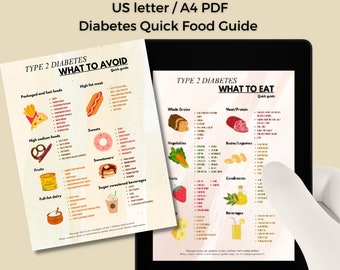 Food list for diabetes and cholesterol, Cheat sheet digital download
