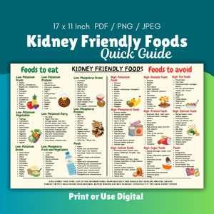 Kidney Friendly Food List, Kidney Awareness, Kidney Diet List, Low Potassium, Grocery List, Shopping List, Food Guide, List Printable Pdf