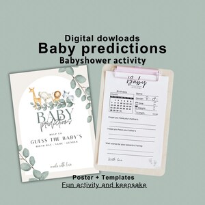 Carte de prédictions de baby shower, conseils de prédictions imprimables, calendrier de prédictions, devinez la date d'accouchement prévue, devinez l'arrivée du bébé téléchargement immédiat