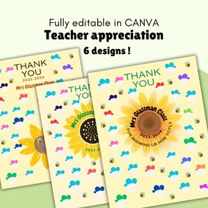 Cadeau de remerciement pour enseignant empreintes digitales tournesols, cadeau de fin d'année pour enseignant, imprimable 8 x 10 cadeau personnalisé modifiable pour enseignant