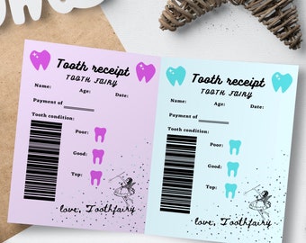 Tooth fairy receipts boy girl printable, Tooth fairy note printable, Digital blue or pink fairy letter, Toothfairy png, Tooth fairy pdf