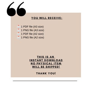 May include: A digital download announcement with the text "YOU WILL RECEIVE:" followed by file details. The text "THIS IS AN INSTANT DOWNLOAD NO PHYSICAL ITEM WILL BE SHIPPED! THANK YOU!" is also included. The background is a light tan colour.