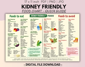 Kidney Health Foods List: To Eat & Avoid (PDF, PNG, JPG Digital Download