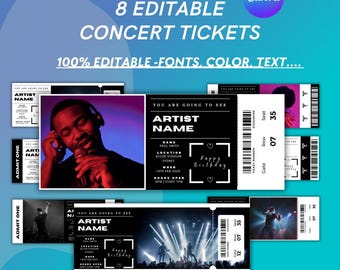 Customizable Concert Ticket Template, Gift Ideas Event (Canva Editable, Digital Download)
